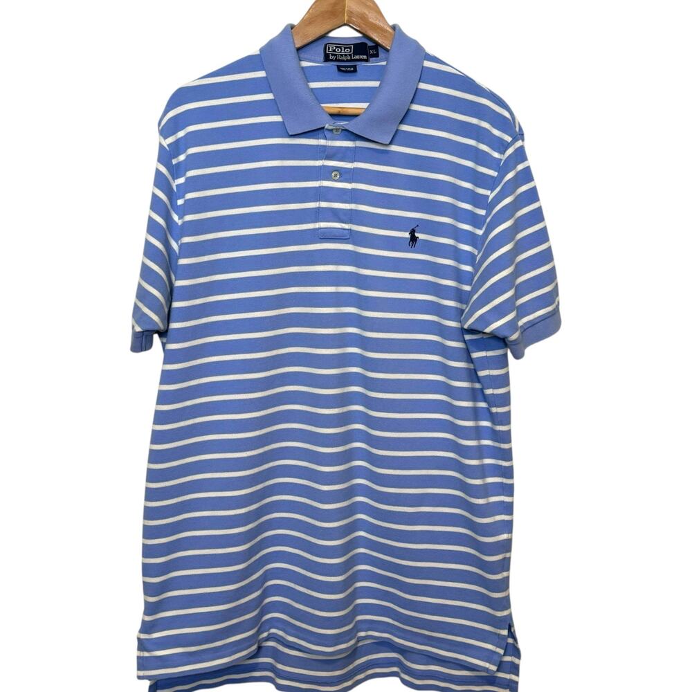 Polo by Ralph Lauren Size XL Blue and White Striped Collared Golf Shirt